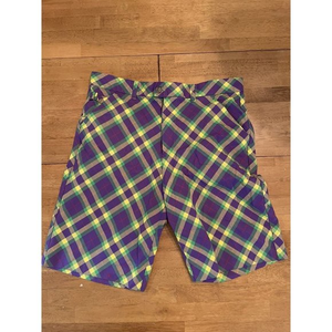 Royal and Awesome Mens Size‎ 34 -  Purple Green Yellow Plaid Golf Shorts